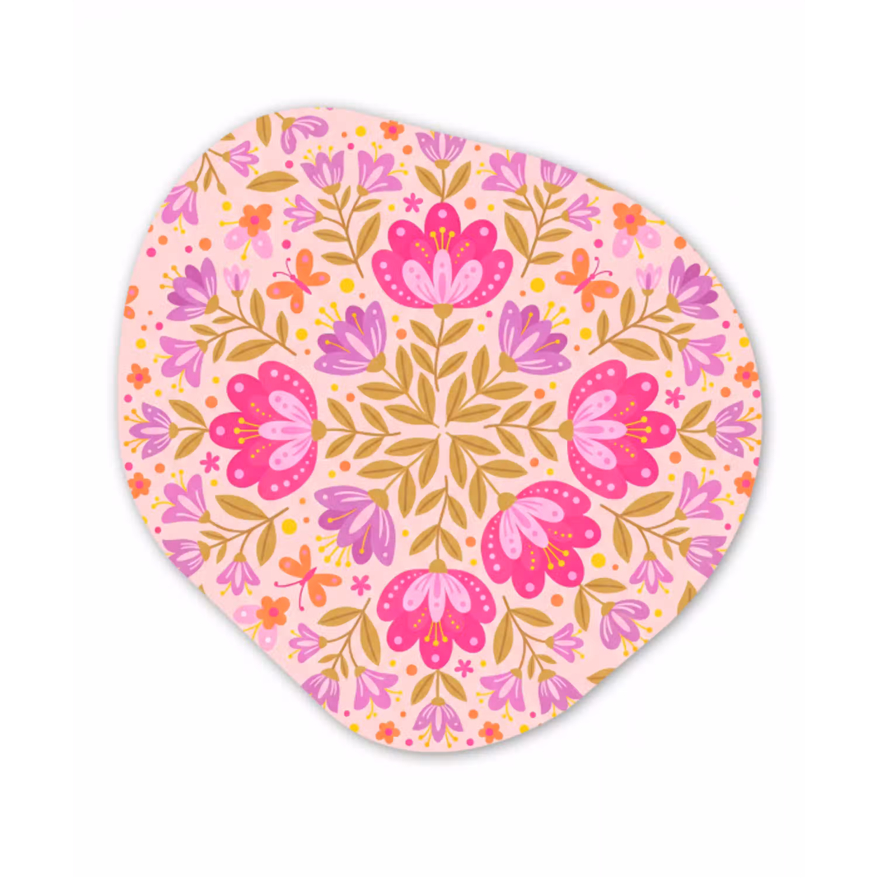 Bloemen - Patroon - Natuur - Abstract - Roze Wandcirkel Organisch Aluminium middel -3d