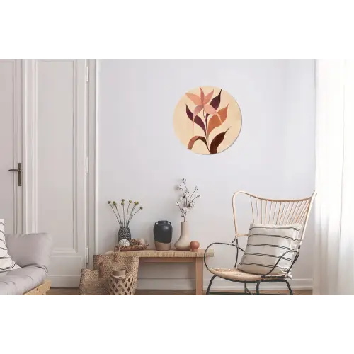 Minimalistisch - Bloem - Bladeren - Beige Wandcirkel aluminium klein -woonkamer