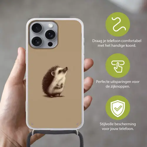 Egel - Snuitje - Bruin - Stekels Hoesje iPhone 16 Pro Max met koord klein -sfeer2_NL