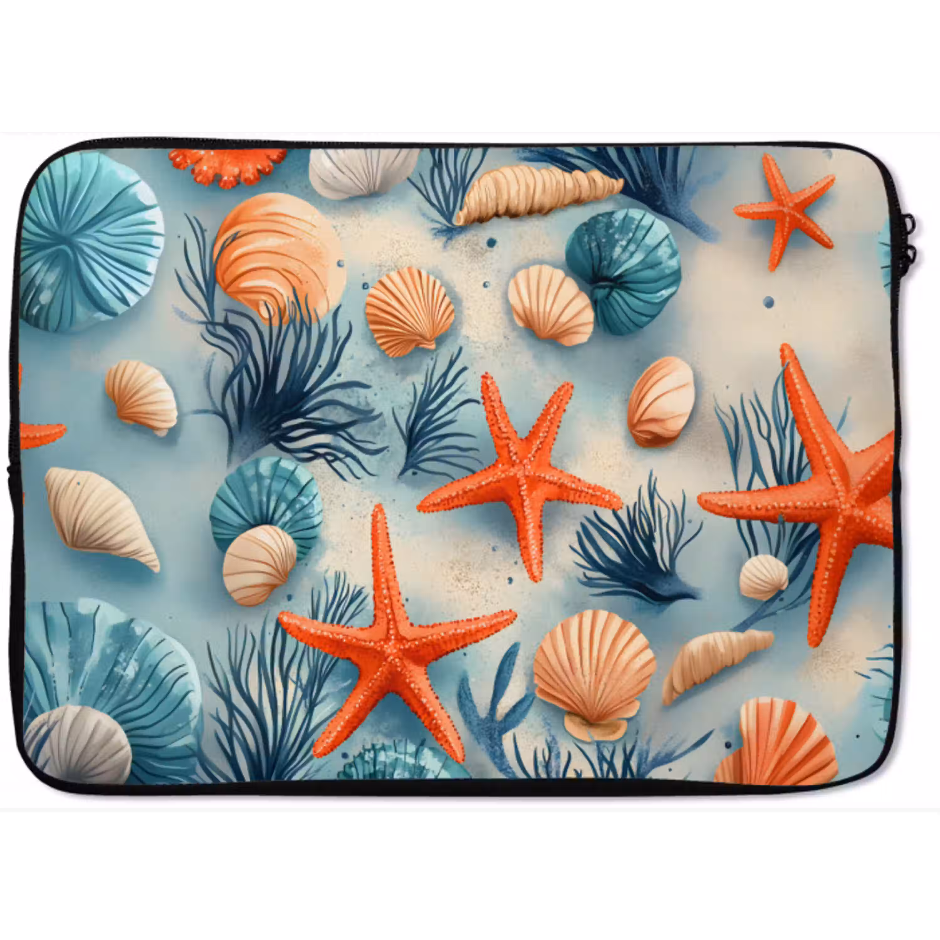 Zeesterren - Schelpen - Illustratie - Zand laptophoes neopreen klein -zkaufland3dotto
