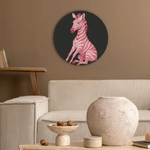 Zebra - Roze - Gestreept Akoestische PET Vilt - Rond klein -sfeer1