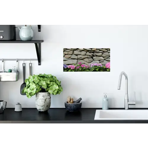 Hortensia’s - Stenen - Muur - Bloemen Muursticker klein -keuken