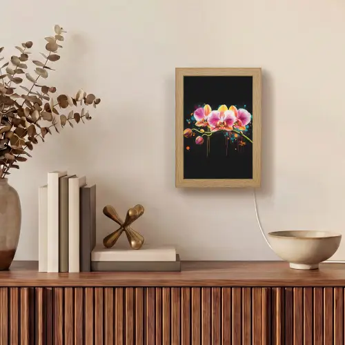 Orchidee - Graffiti - Kleurrijk - Bloemen - Abstract Light Box met kabel (Tafellamp) klein -sfeer2