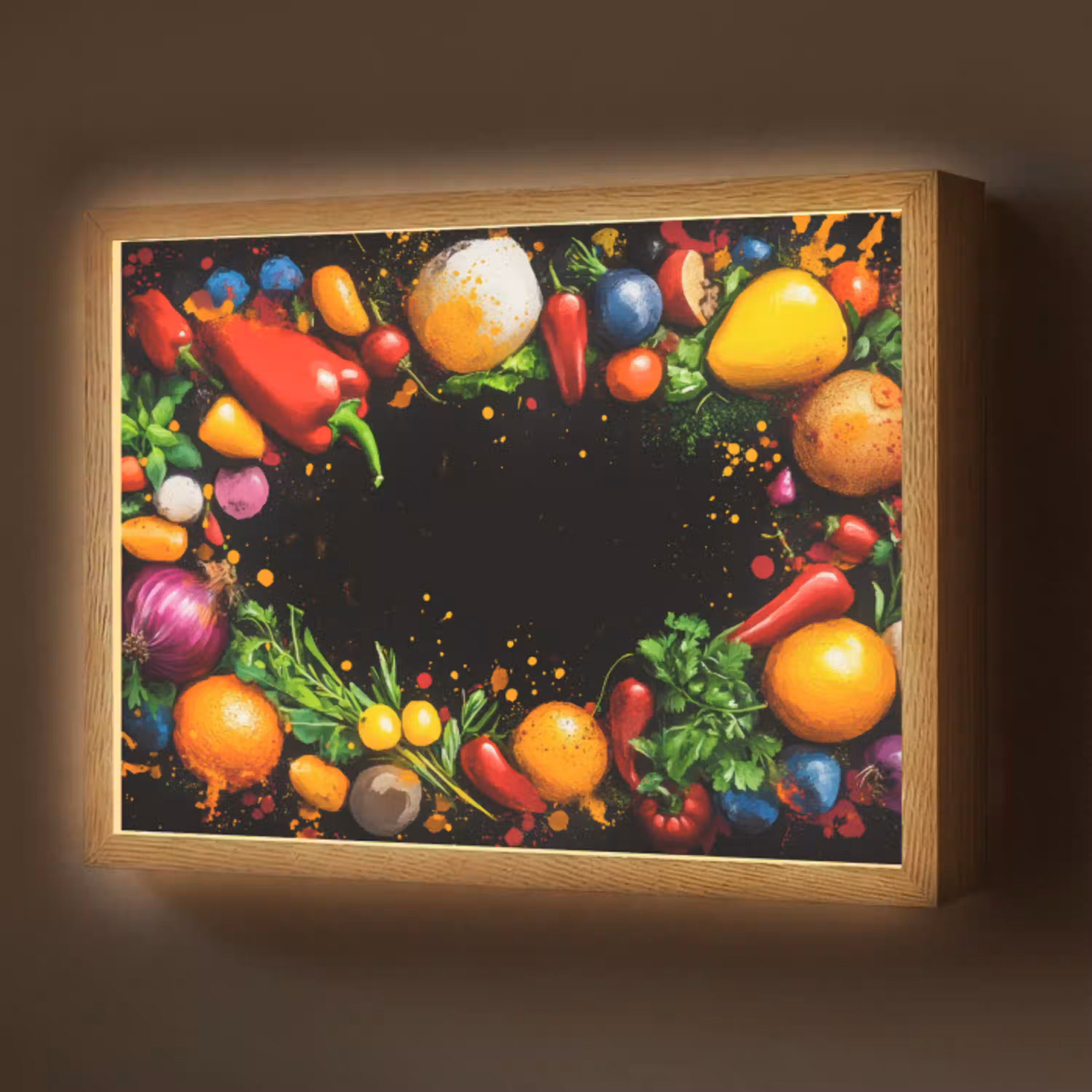 Groente - Graffiti - Kleurrijk - Koken - Abstract Light Box met batterij (Wandlamp) middel -z3d_website