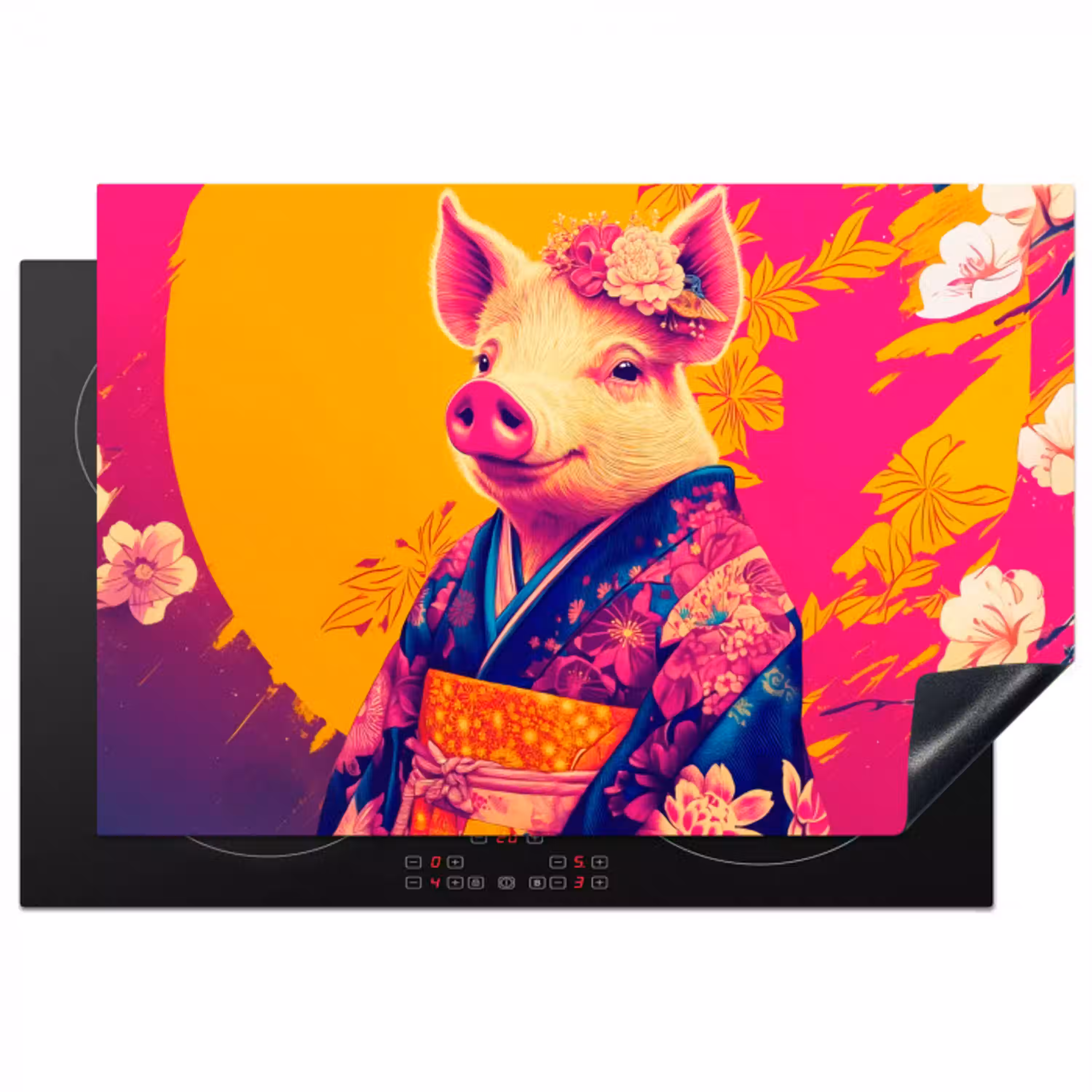 Varken - Bloemkroon - Kimono - Abstract Inductie beschermer vinyl 3mm klein -3d
