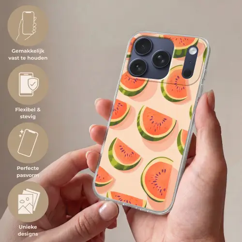 Watermeloen - Schijfjes - Pitten - Rood Telefoonhoesje iPhone 17 Pro klein -sfeer3_NL