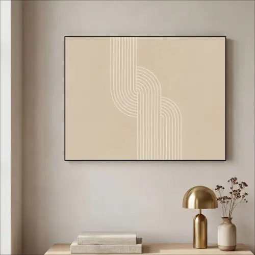 Parallelle lijnen - Lichte textuur - Beige Textielframe - compleet frame klein -sfeer2
