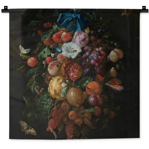 Festoen van vruchten en bloemen - Schilderij van Jan Davidsz. de Heem Wandkleed katoen klein -zz3d