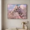 Giraffe - Bloemen - Roze Textielframe zwart klein -sfeer2