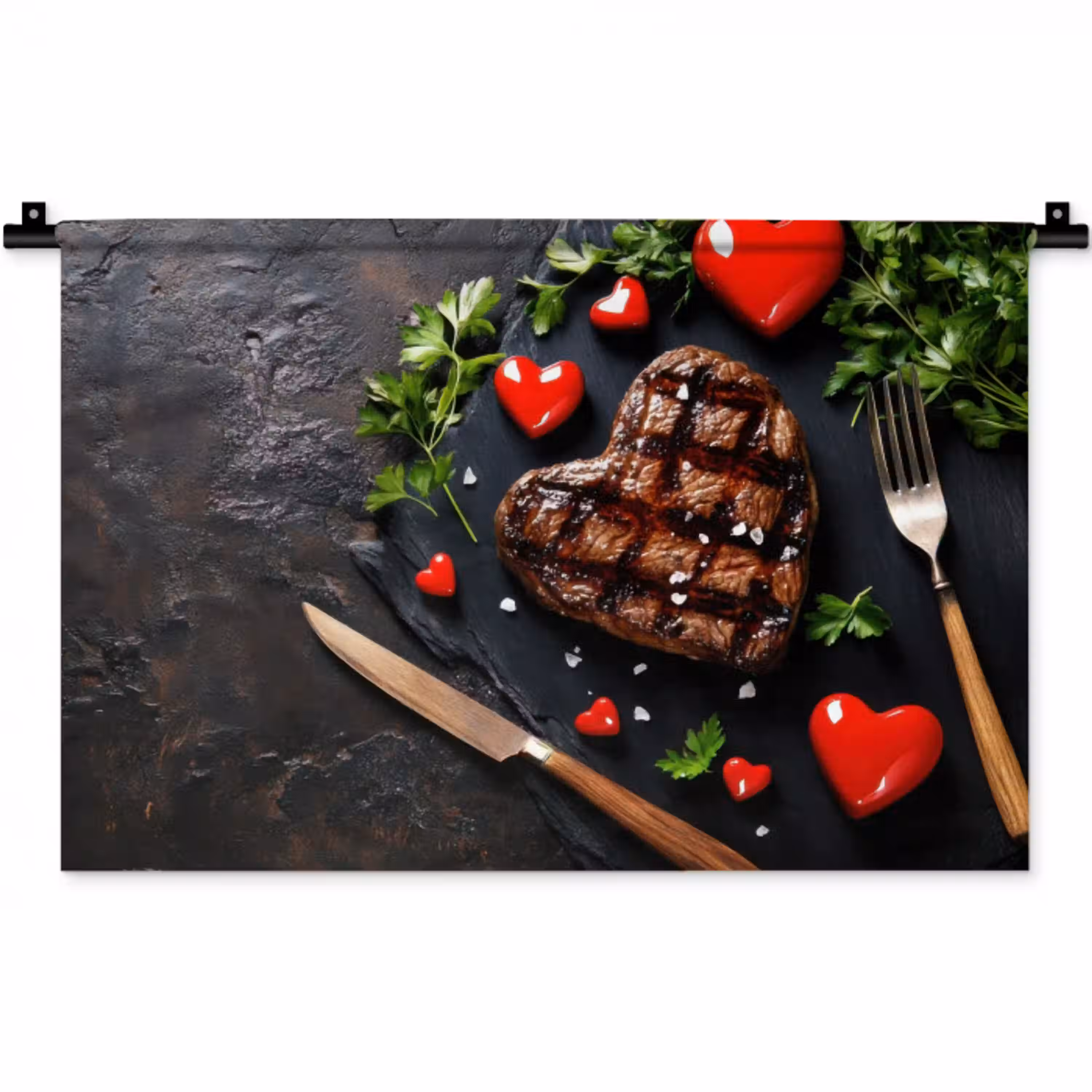 Steak - Hart - Bestek Wandkleed katoen klein -zz3d