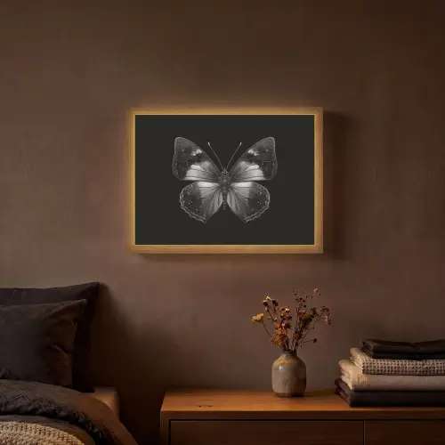 Vlinder - Grijs - Mysterieus Light Box met batterij (Wandlamp) middel -sfeer4