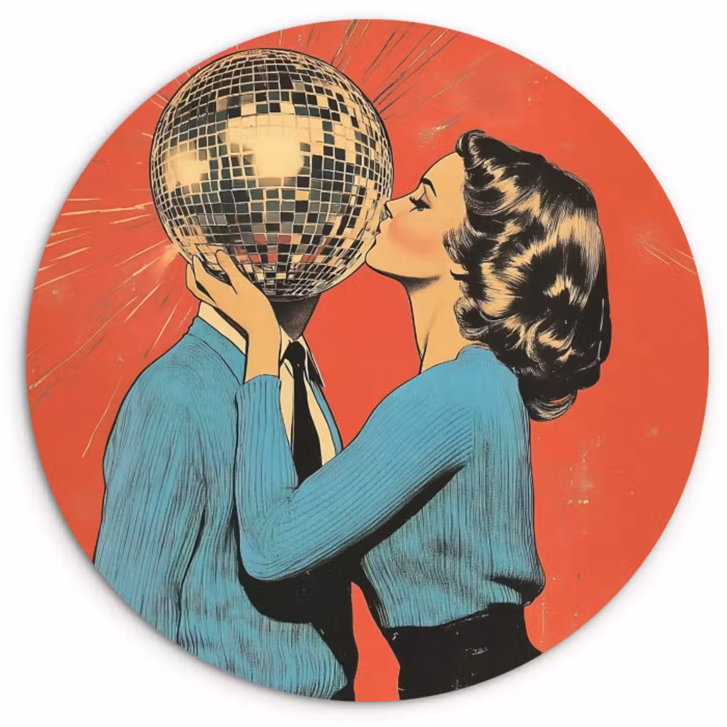 Muurcirkel glas - Vrouw - Retro - Discobal - Kus