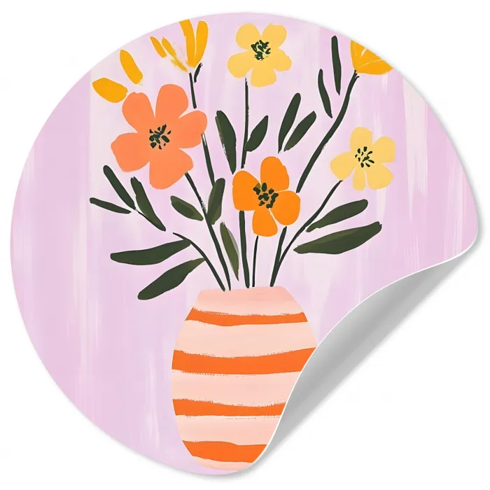 Vaas - Gestreept - Bloemen - Oranje Wandcirkel behangsticker klein -3d