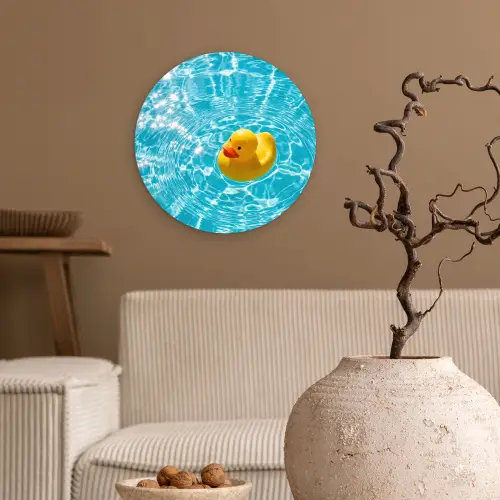 Badeend - Dobberen - Blauw Wandcirkel kunststof plaat 5mm dik klein -sfeer1