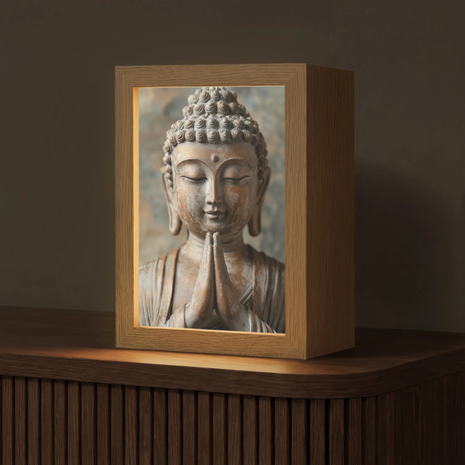 Boedha - Beeld - Bruin - Rust Light Box met kabel (Tafellamp) klein -z3d_website