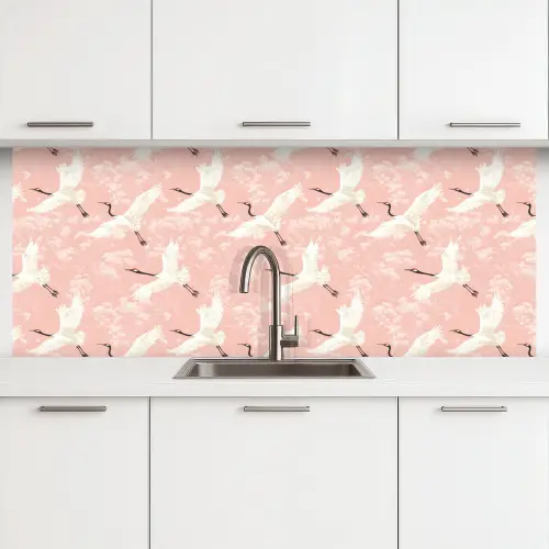 Kraanvogels - Bloesem - Roze keuken achterwand 2 middel 871 -3d