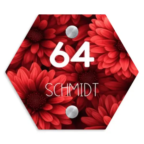 Rode bloemen - Modern Naambord Hexagon klein -3d