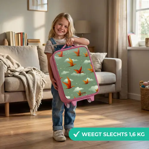 Vliegende pterosaurussen tussen sterren Kinderkoffer - Roze klein -sfeer2_NL