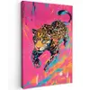 Luipaard - Roze - Oranje - Blauw - Verf Tuinposter op houten frame 2 cm dik klein -3d