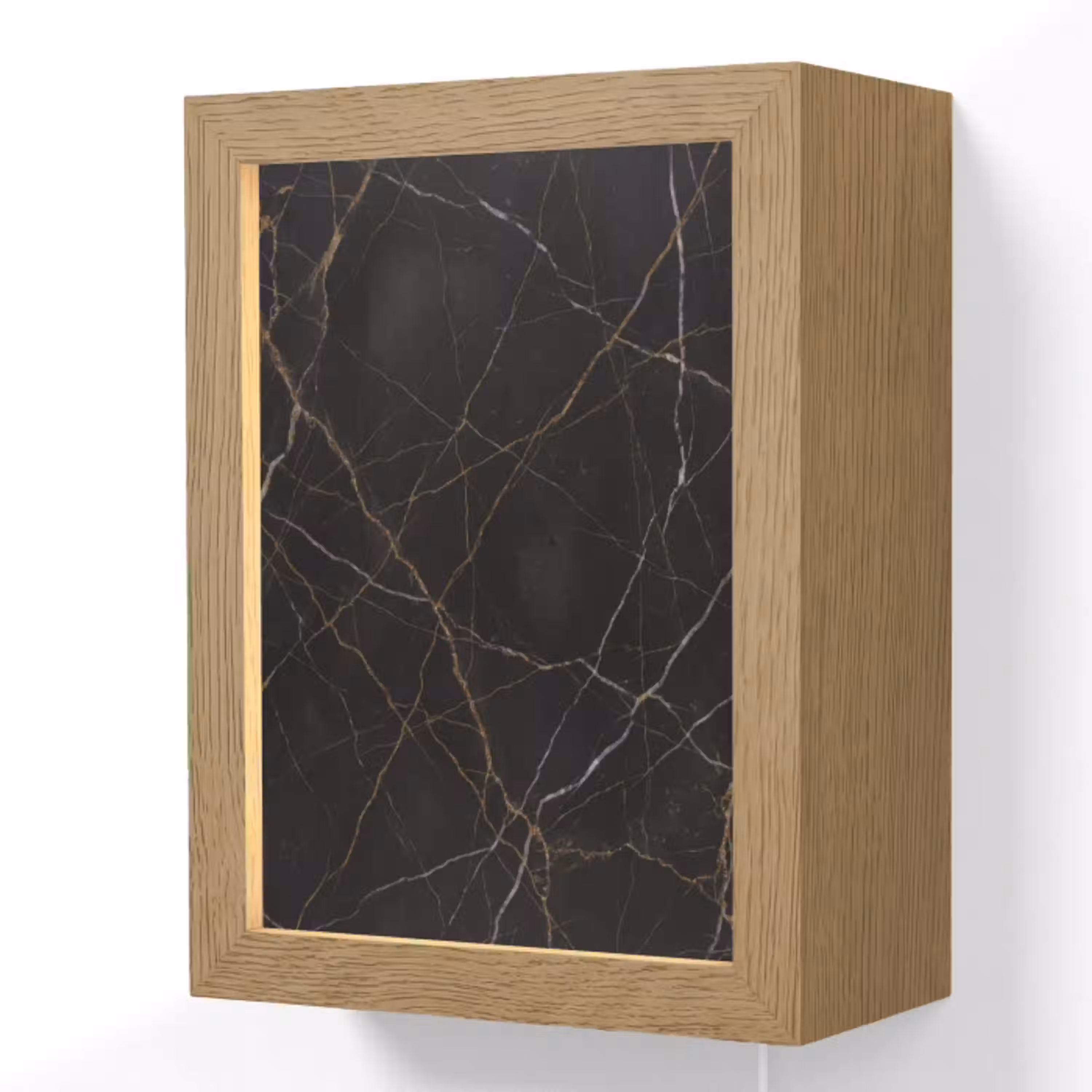 Natuursteen - Marmerpatroon - Abstract - Modern - Zwart - Goud Light Box met kabel (Wandlamp) klein -3d