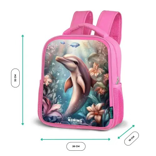 Dolfijn en vissen in onderwater bloemenwereld Kinderrugzak - Roze middel -productfoto_formaten