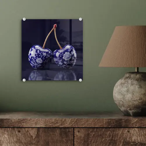 Porselein- Kersen - Delfts - Blauw plexiglas 5mm klein -sfeer3