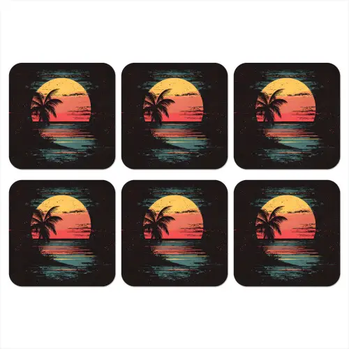 Strand - Minimalistisch - Zon - Oranje onderzetter kurk middel -3d
