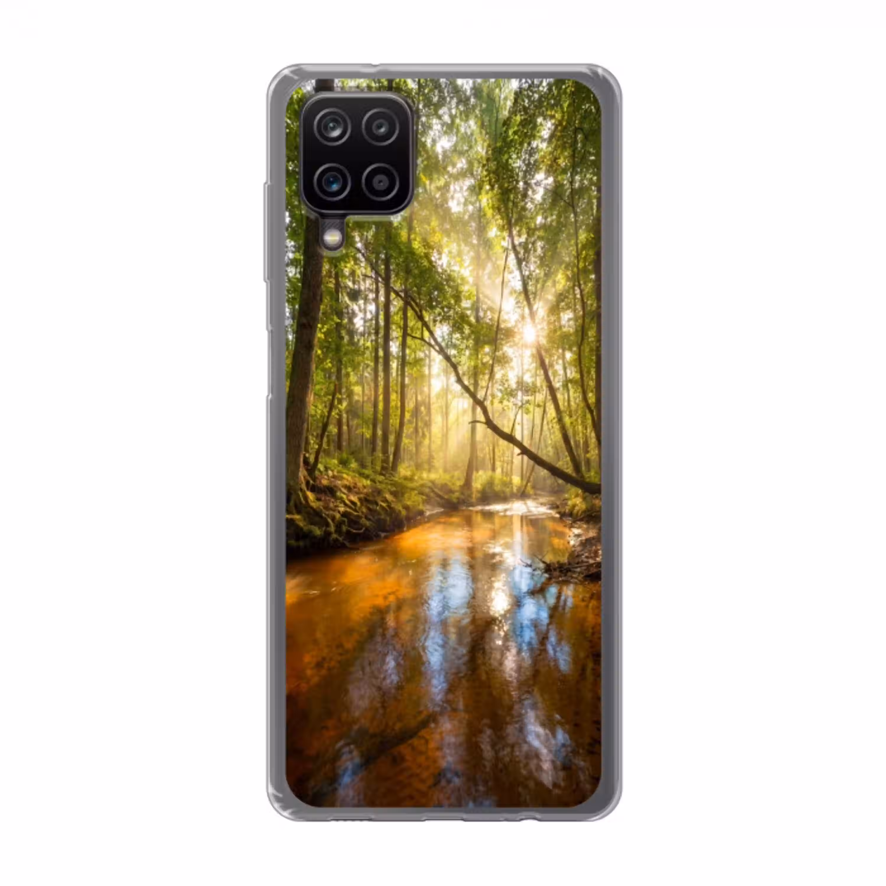 Bos - Beek - Zonlicht - Natuur - Groen Telefoonhoesje Samsung Galaxy A12 klein -3d