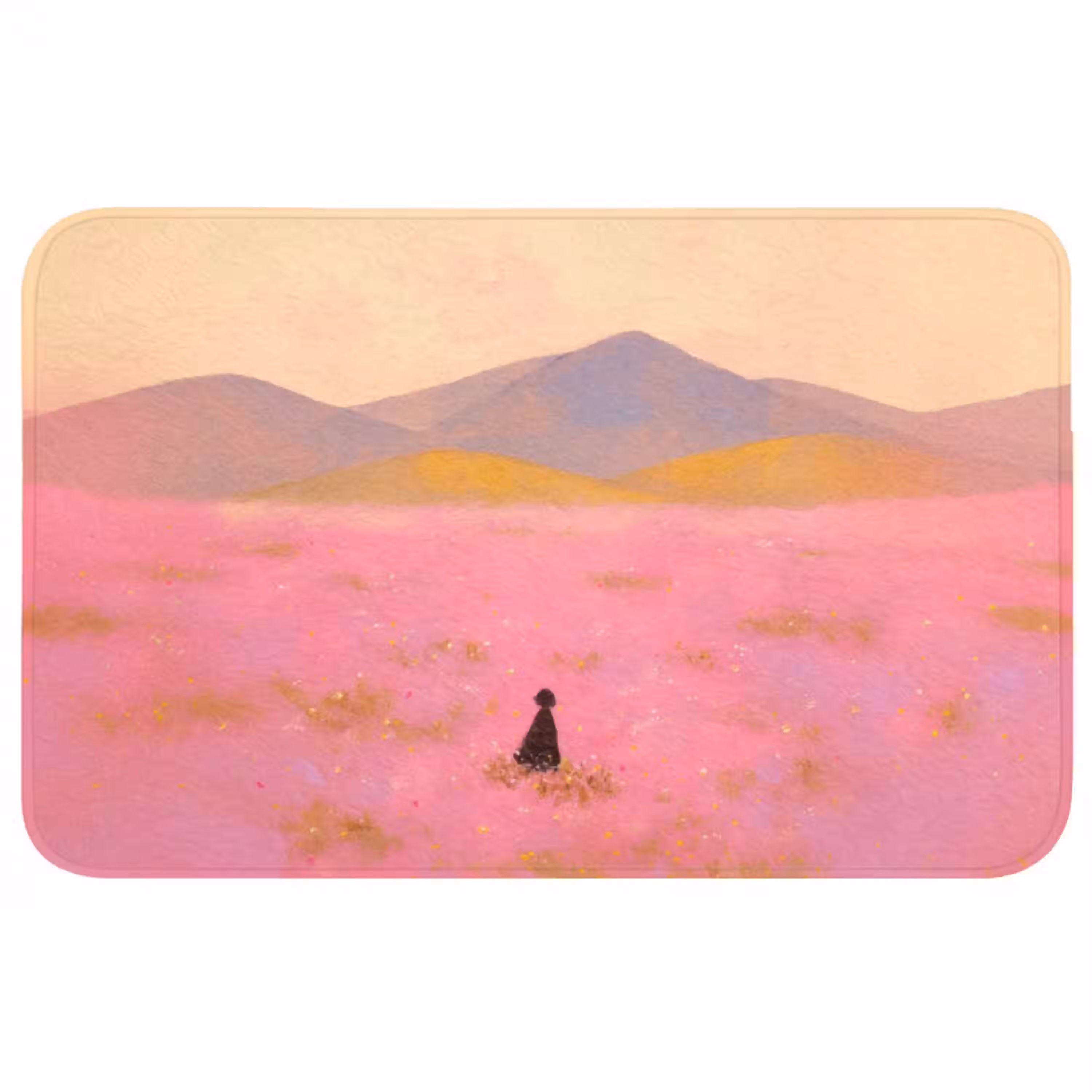 Bloemenweide - Heuvels - Silhouet - Roze WCmat middel -3d