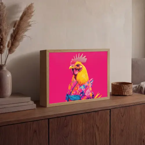Haan - Kleurrijk - Kimono - Roze Light Box met batterij (Wandlamp) middel -sfeer2