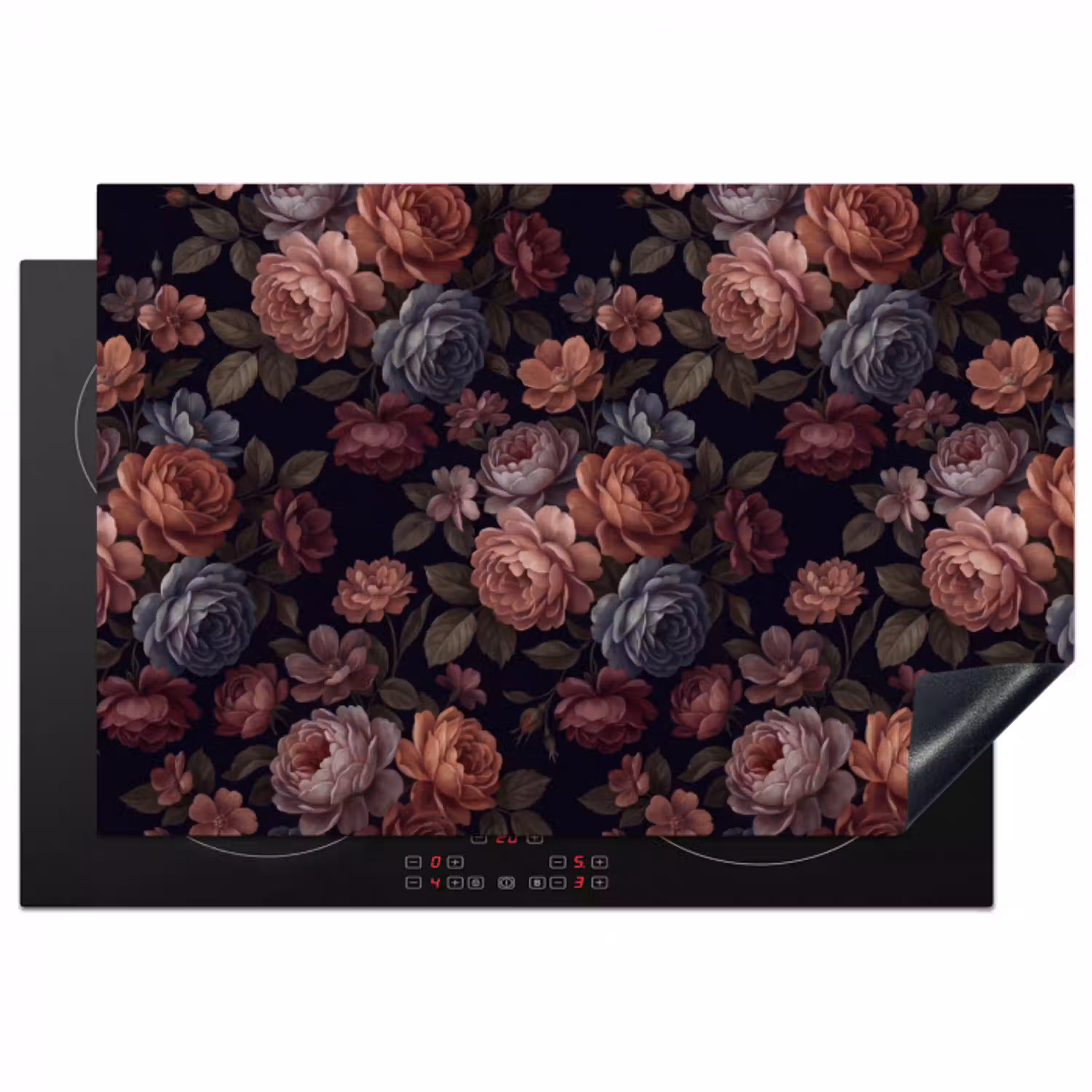 Bloemen - Patroon - Vintage - Donker - Roze Inductie beschermer vinyl 3mm klein -3d