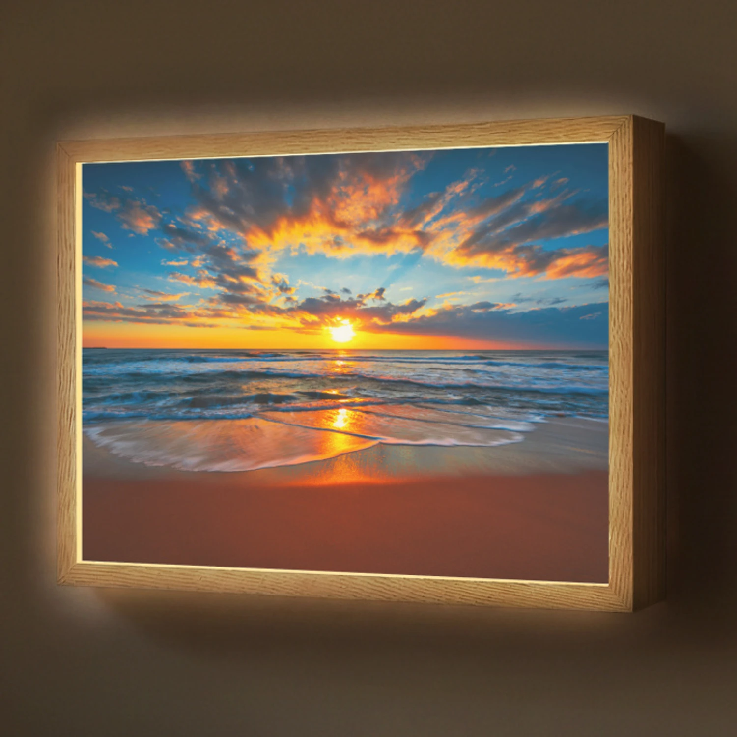 Zee - Zonsondergang - Strand - Wolken - Oranje Light Box met batterij (Wandlamp) middel -z3d_website
