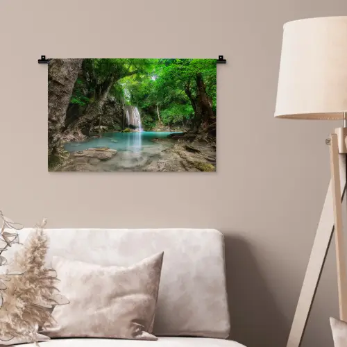 Jungle - Waterval - Planten - Water - Natuur Wandkleed katoen klein -sfeer4