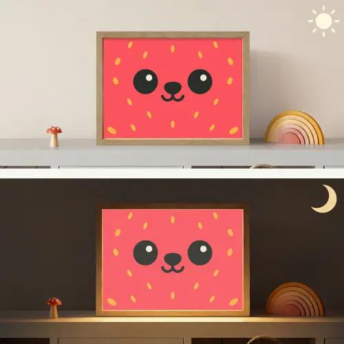 Kat - Aardbei - Cartoon Light Box met batterij (Wandlamp kind) middel -sfeer3_kind