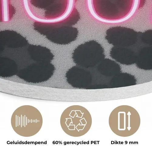 Panterprint - Zwart - Neonletters - Roze Akoestische PET Vilt - Rond klein -closeup_NL