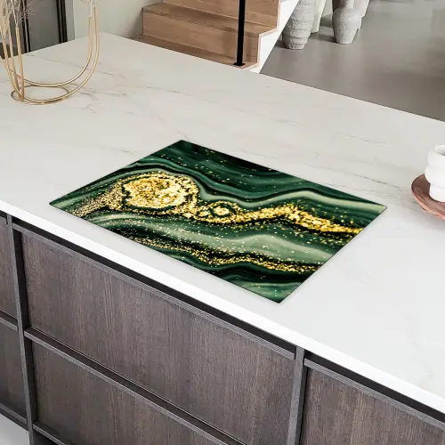 Gouden Storm op Groen Marmer Inductie beschermer vinyl 3mm klein -sfeer8