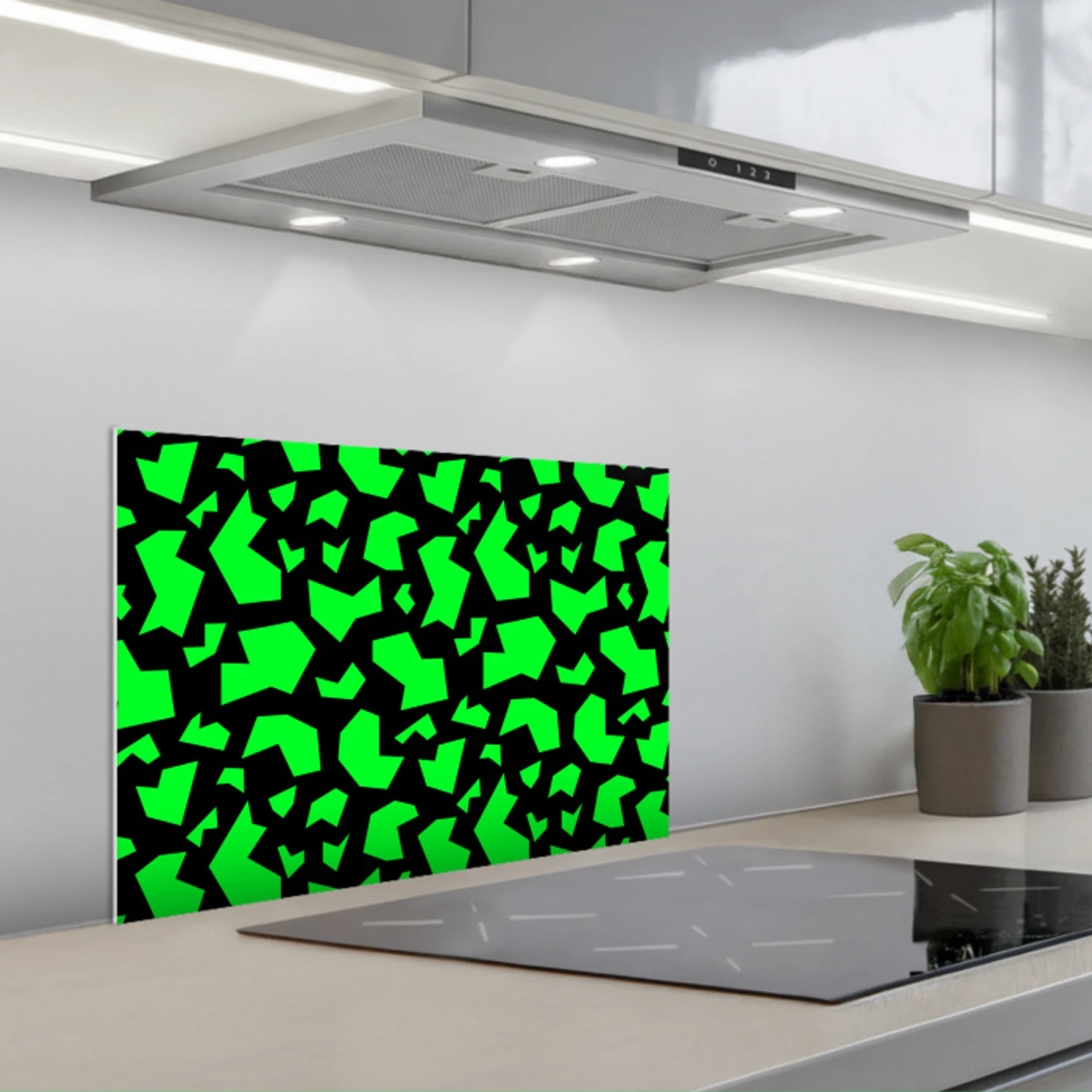 Kitchen splashback for hob - Black - Neon - Green - Pattern ...