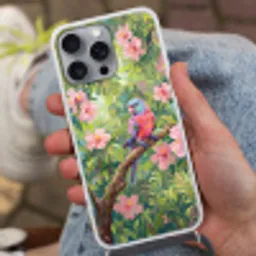 Papagaai - Hibiscusbloemen - Kleurrijk Hoesje iPhone 16 Pro Max met koord klein -sfeer3