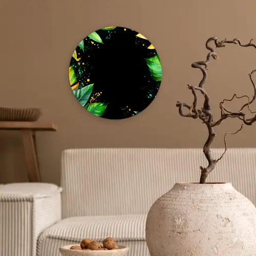 Bladeren - Groen - Geel - Verf - Jungle Wandcirkel plexiglas klein -sfeer1