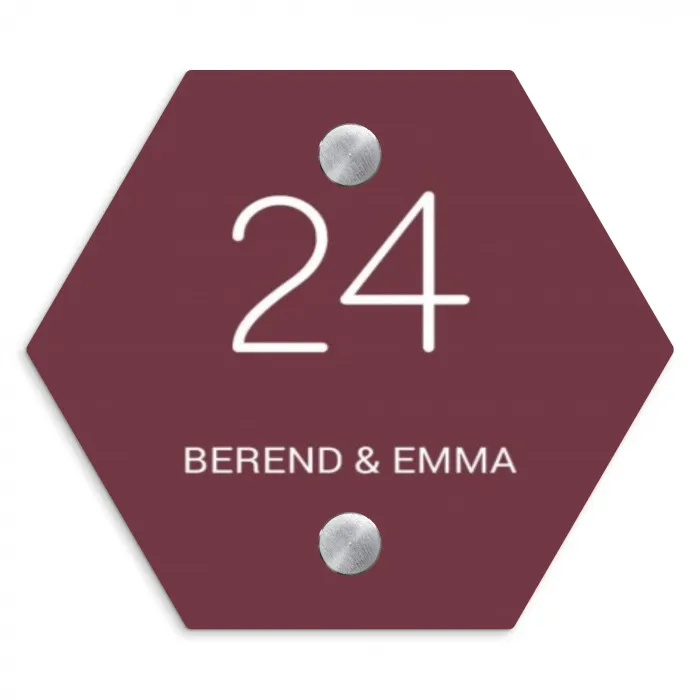 Bordeauxrood - Klassiek Naambord Hexagon klein -3d
