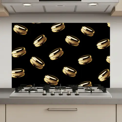 Macarons - Patroon - Goud - Zwart keuken achterwand spatscherm klein -3d_website