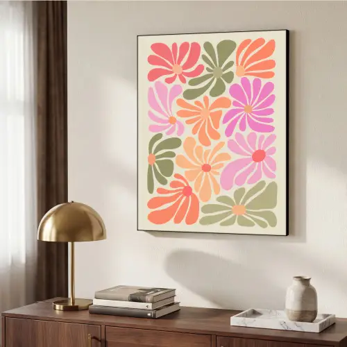 Bloemvormen - Retro - Kleurrijk Textielframe - compleet frame klein -sfeer3