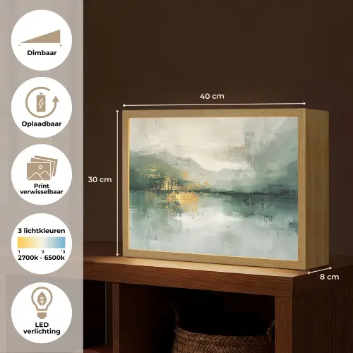 Groen - Modern - Abstract - Goud Light Box met batterij (Wandlamp) middel -USP_websiteoverzichtNL