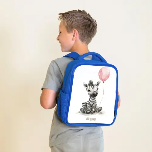 Zebra met roze ballon Kinderrugzak - Blauw middel -sfeer2