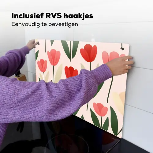 Tulpen - Modern - Roze Inductie beschemer met haakjes klein -ky-ophangen-nl
