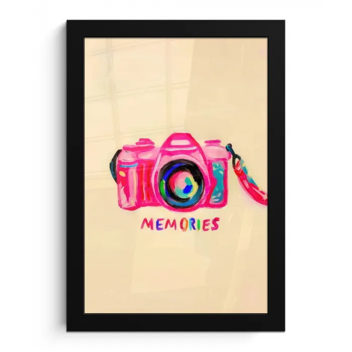 Camera - Memories - Roze - Geschilderd fotolijst zwart zonder passe partout klein -3d