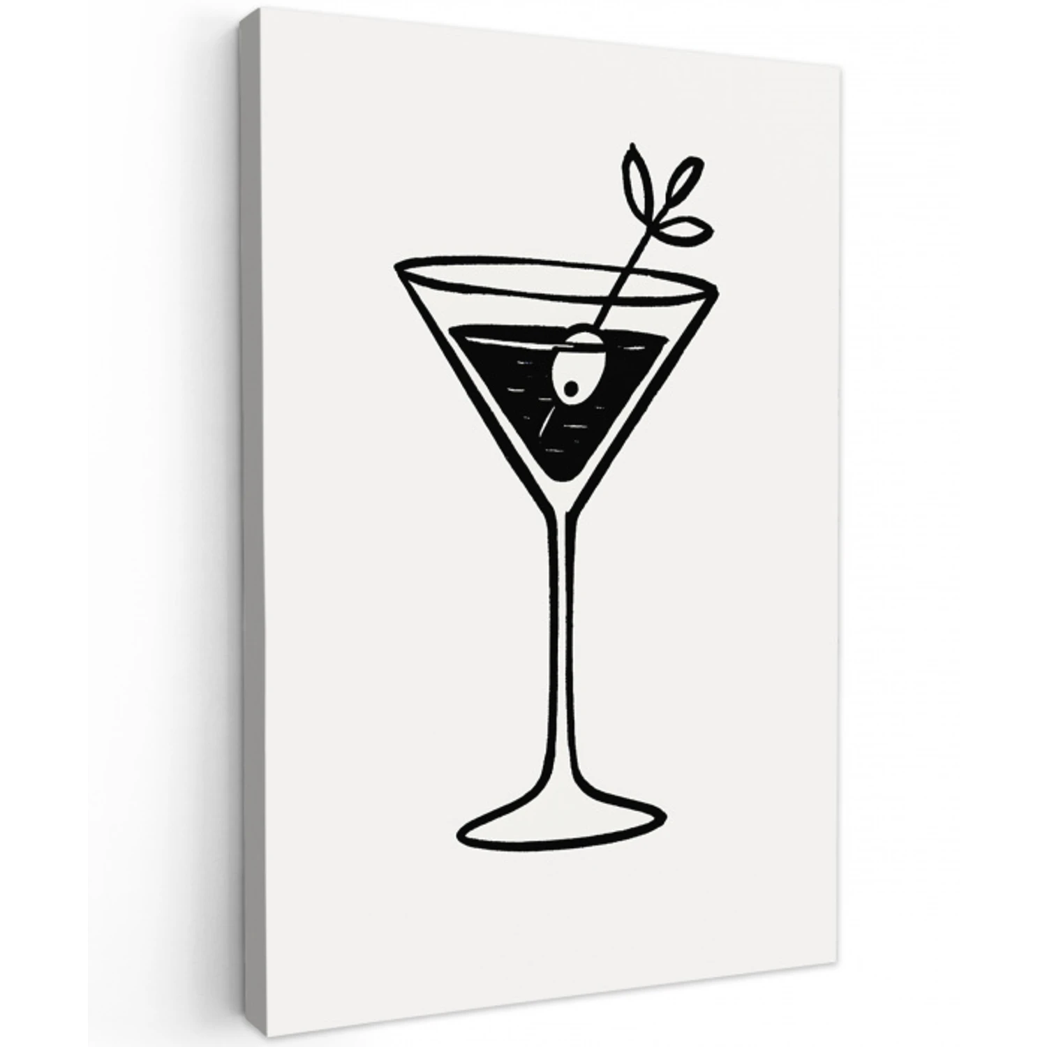 Cocktail - Glas - Olijf - Minimalistisch Tuinposter op houten frame 2 cm dik middel -3d