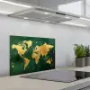 Wereldkaart - Groen - Goud keuken achterwand spatscherm klein -3d_schuin