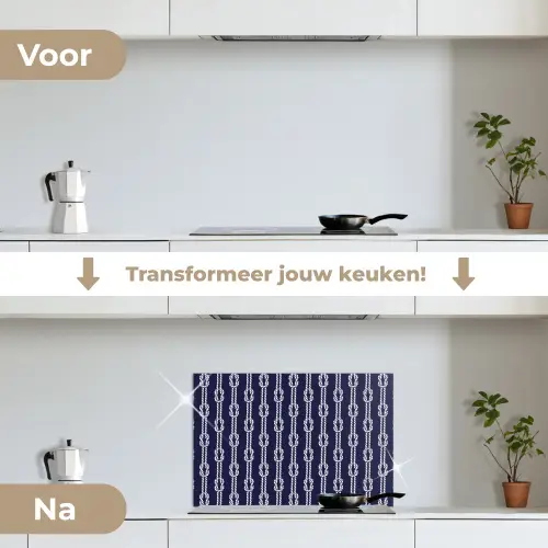 Oceaan - Touw - Blauw - Wit keuken achterwand spatscherm klein 900 -voor_na_NL
