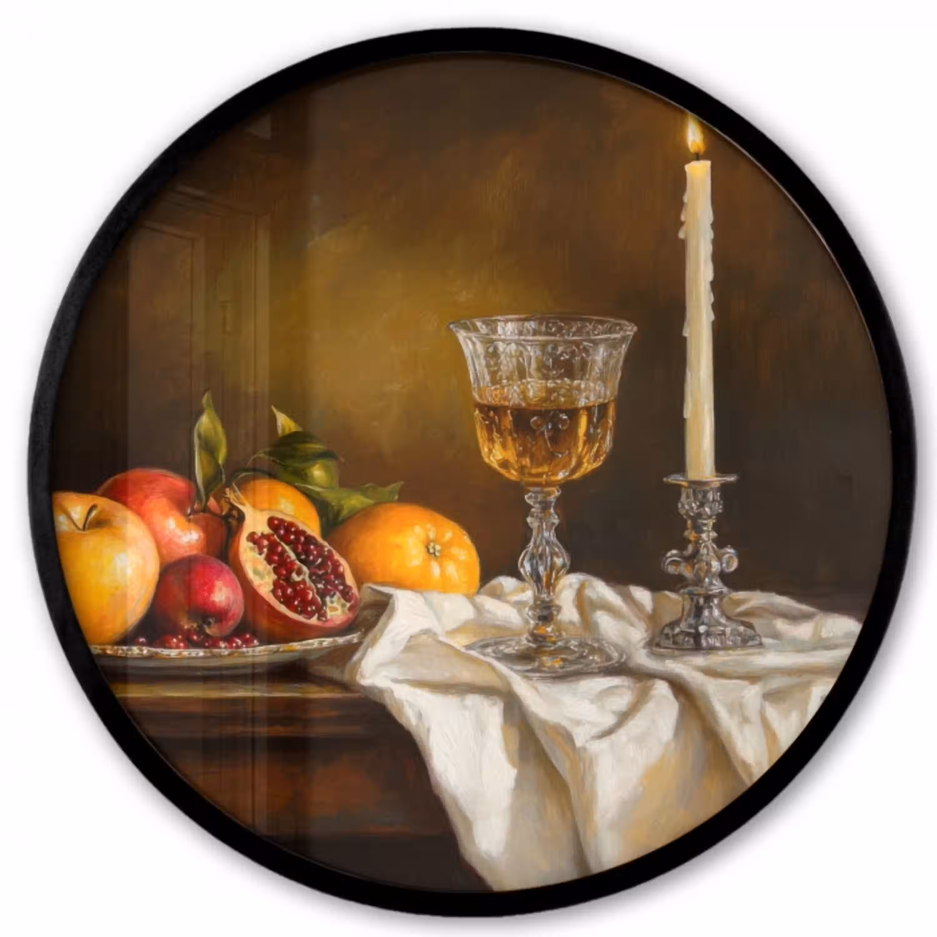 Fruit -  Stilleven - Wijn - Kaars Fotolijst rond zonder passe partout klein -3d